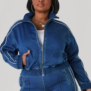 Piped Denim Track Jacket